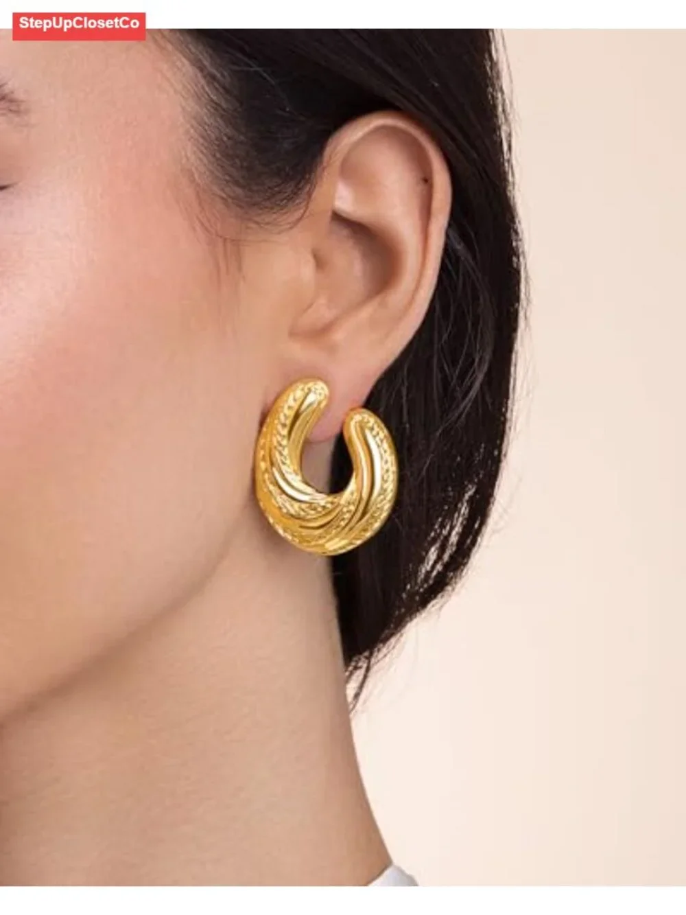 18K Gold Plated Dangle Textured Ribbed Irregular Large Leaf Statement Earrings